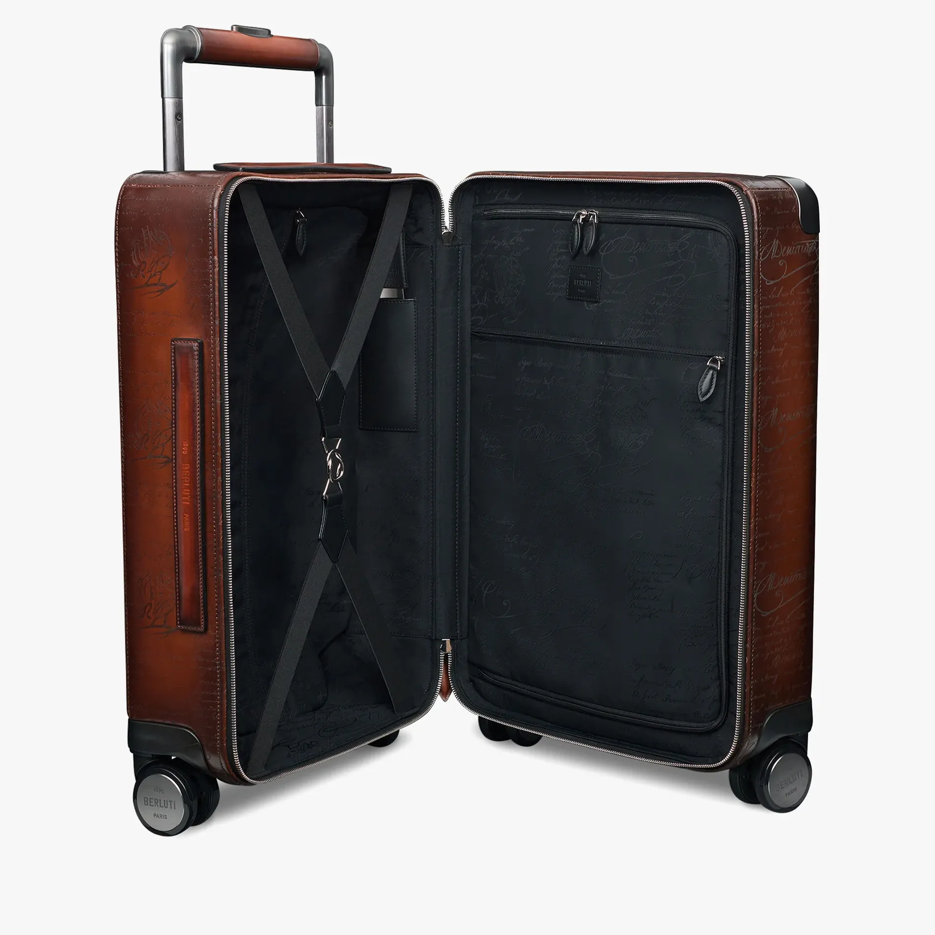 Berluti Bagage Roulant Formula1005 En Cuir Scritto | Sacs De Voyage