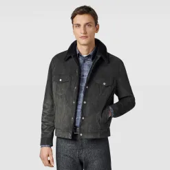 Berluti Blouson Emboss&eacute; en Cuir avec Int&eacute;rieur Shearling | Cuir