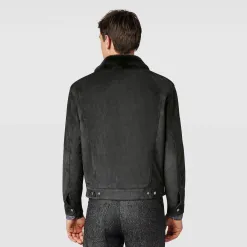 Berluti Blouson Emboss&eacute; en Cuir avec Int&eacute;rieur Shearling | Cuir