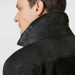 Berluti Blouson Emboss&eacute; en Cuir avec Int&eacute;rieur Shearling | Cuir