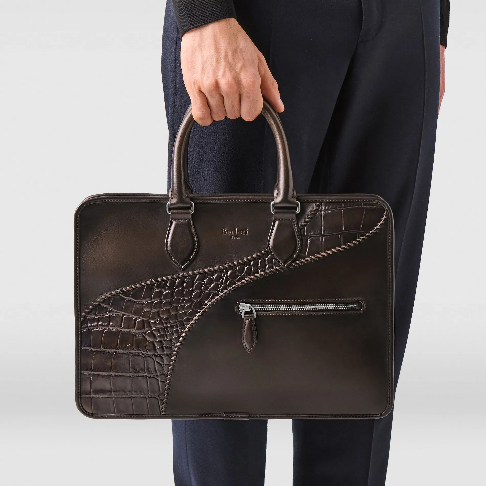 Berluti Cartable Un Jour Mini en cuir de veau et d'alligator | Cartables