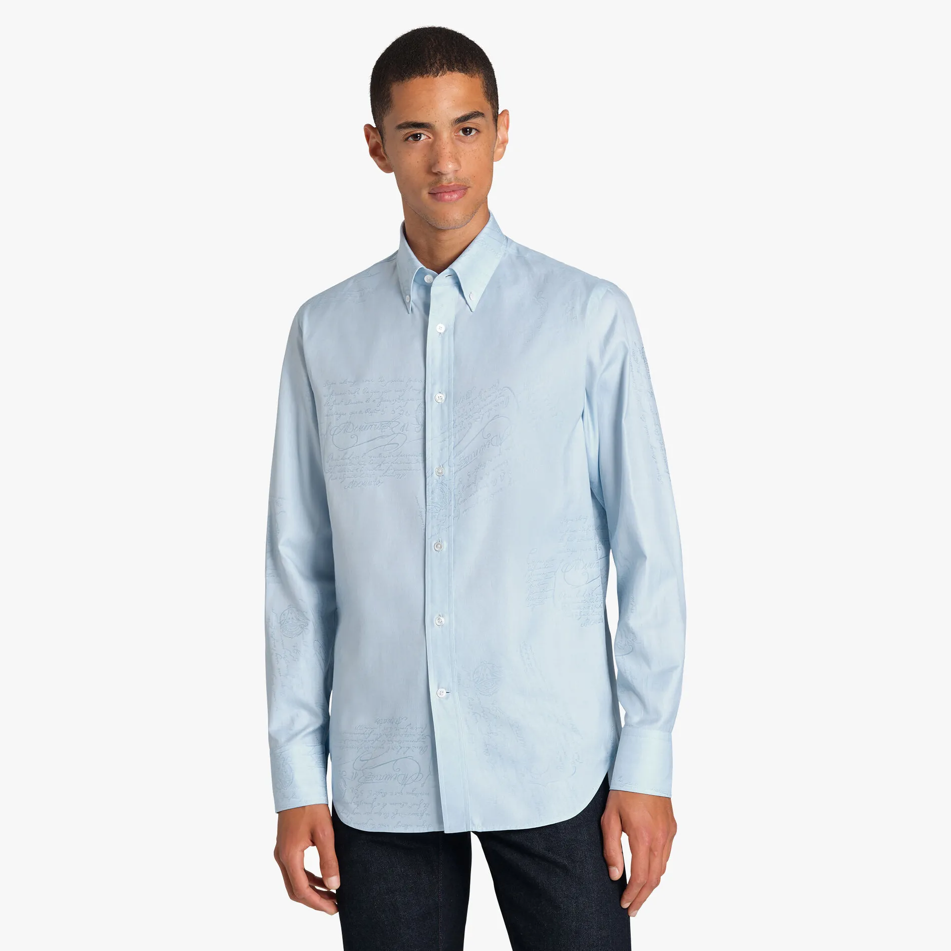 Berluti Chemise Alessandro &Agrave; Col Boutonn&eacute; En Coton Scritto | Chemises