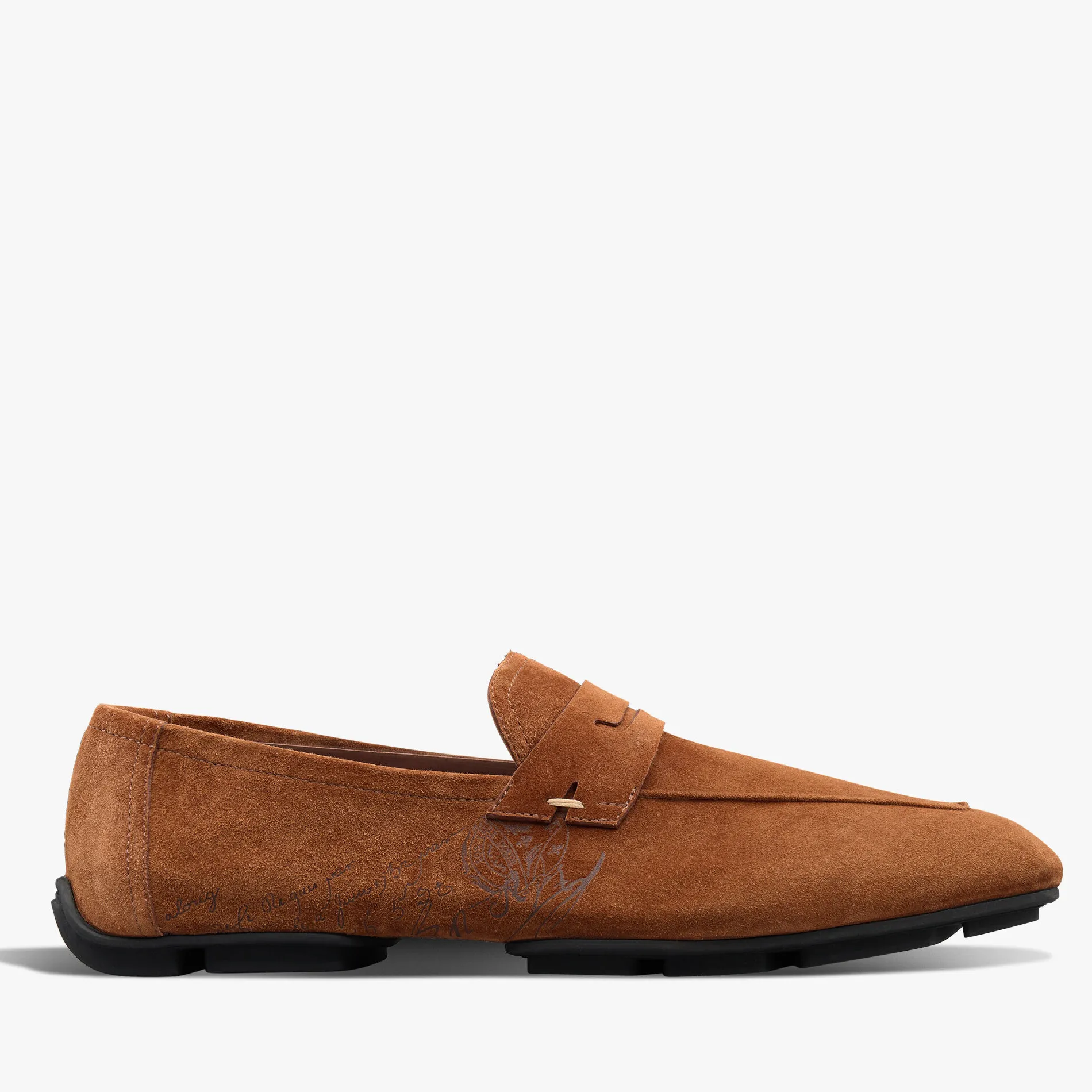 Berluti Mocassin Lorenzo Drive En Cuir De Veau Camoscio Scritto | Mocassins & Boucles