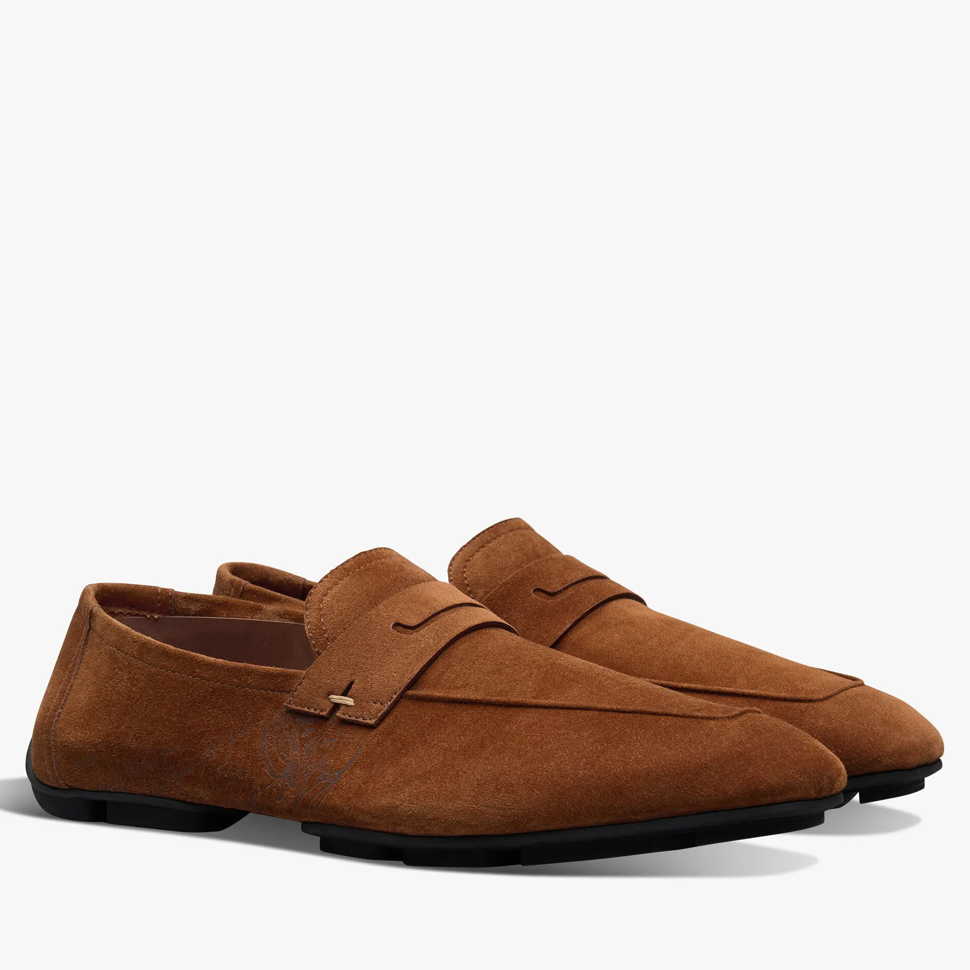 Berluti Mocassin Lorenzo Drive En Cuir De Veau Camoscio Scritto | Mocassins & Boucles