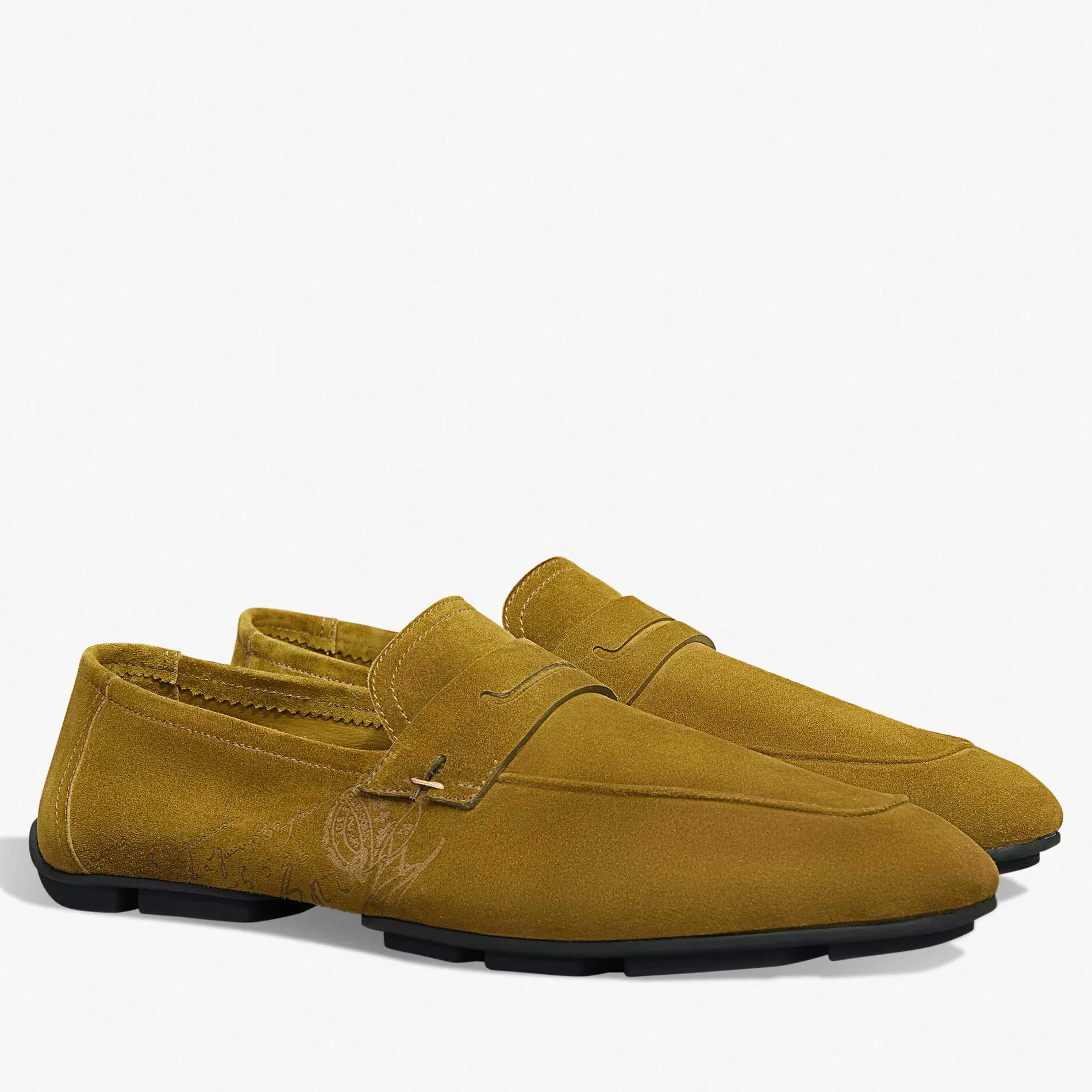 Berluti Mocassin Lorenzo Drive En Cuir De Veau Camoscio Scritto | Mocassins & Boucles