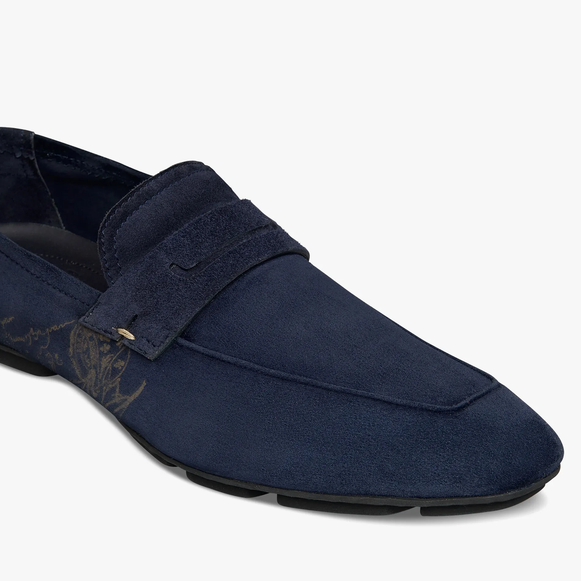 Berluti Mocassin Lorenzo Drive En Cuir De Veau Camoscio Scritto | Mocassins & Boucles