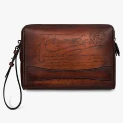 Berluti Pochette Zipp&eacute;e Rosewood En Cuir Scritto | Pochettes