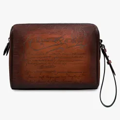 Berluti Pochette Zipp&eacute;e Rosewood En Cuir Scritto | Pochettes