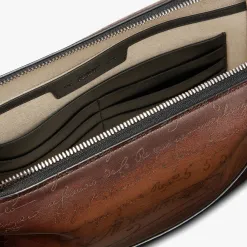 Berluti Pochette Zipp&eacute;e Rosewood En Cuir Scritto | Pochettes