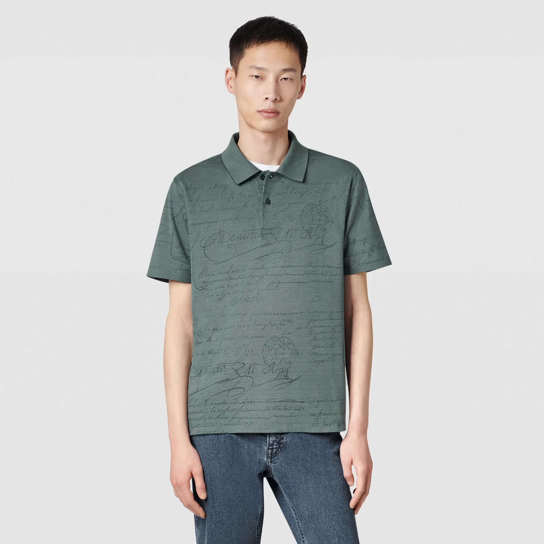 Berluti Polo Piqu&eacute; en Jacquard Scritto | Polos & T-shirts