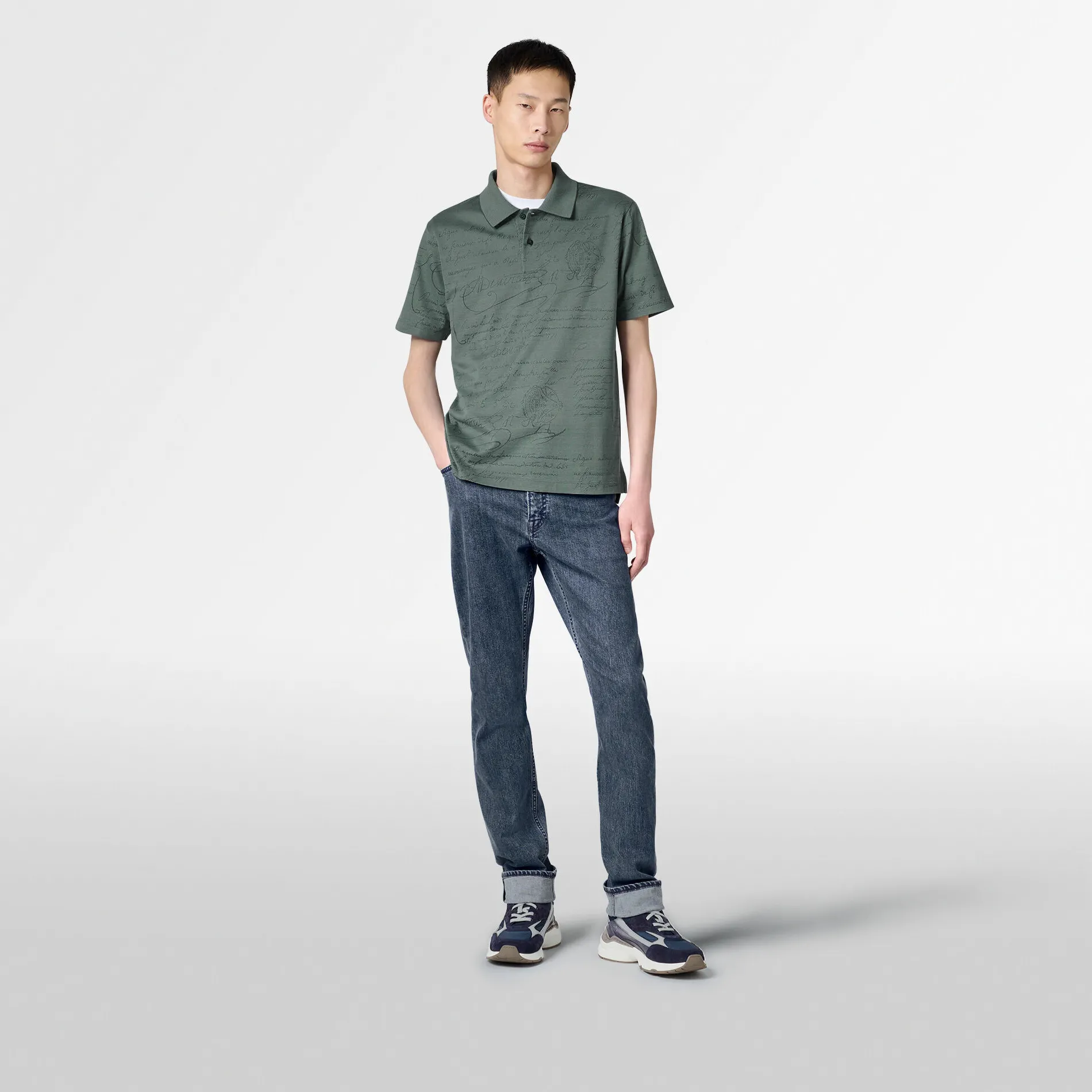 Berluti Polo Piqu&eacute; en Jacquard Scritto | Polos & T-shirts