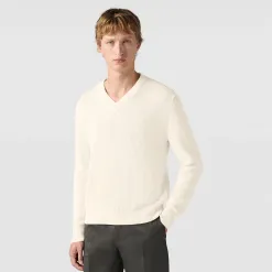 Berluti Pull Col V En C&ocirc;tes Anglaises En Coton Et Soie | Maille & Sweatshirts