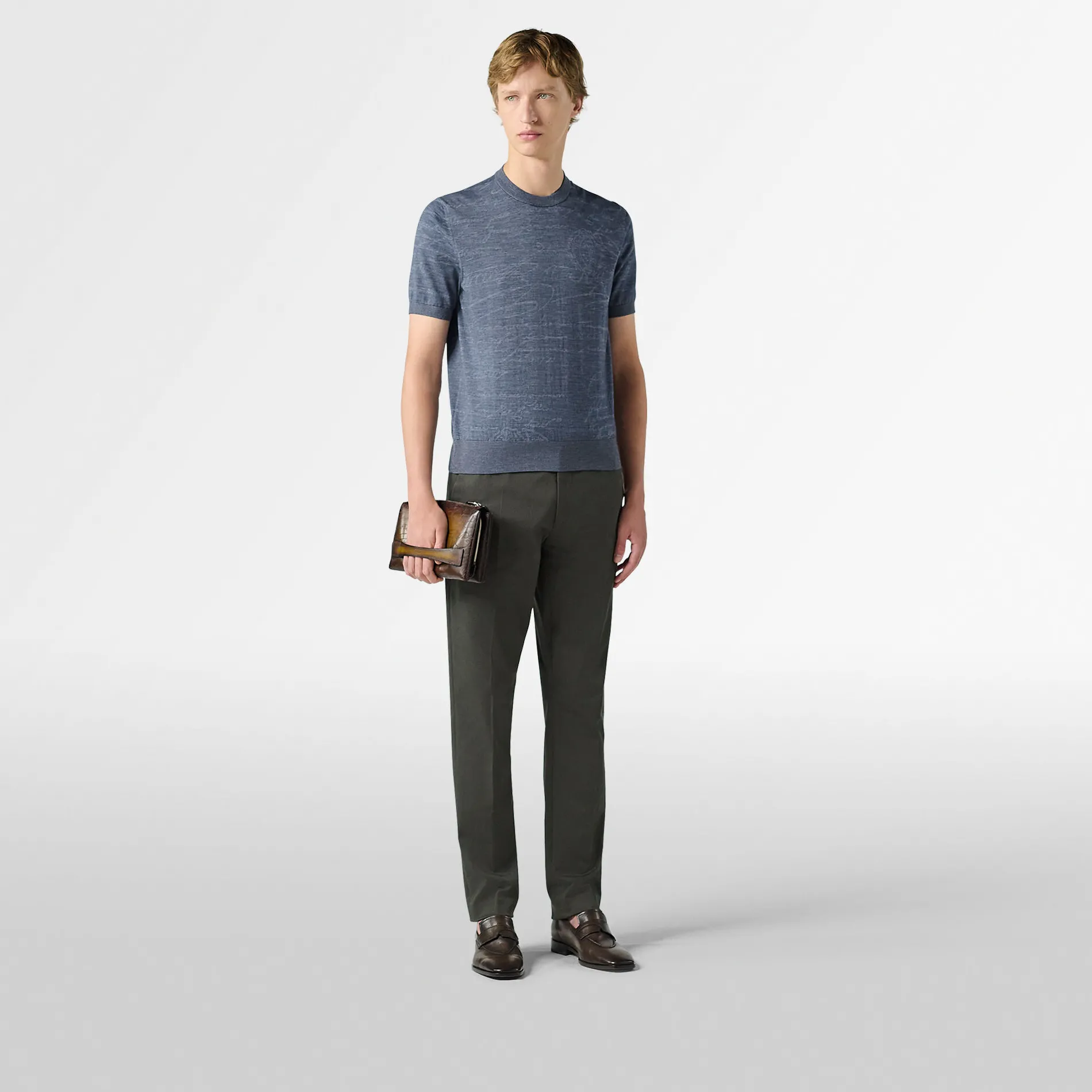 Berluti Pull Manches Courtes Léger En Laine Avec Jacquard Scritto | Maille & Sweatshirts