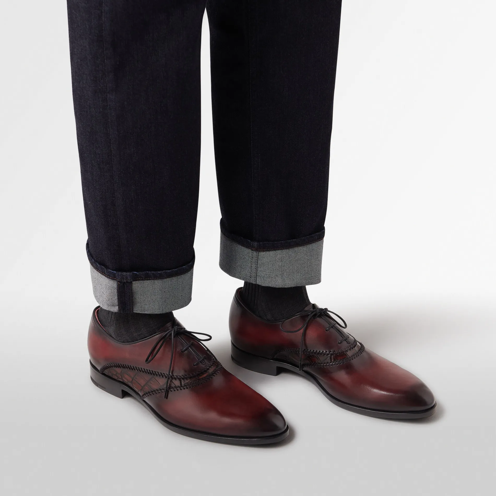 Berluti Richelieu Rapi&eacute;c&eacute;-Repris&eacute; en cuir et cuir d'alligator | Richelieus & Derbies