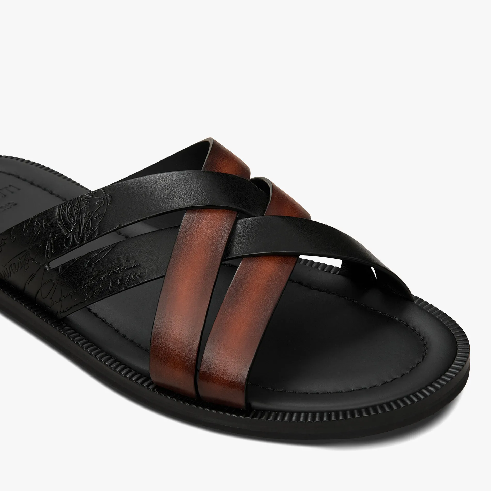 Berluti Sandale Sifnos En Cuir Scritto Avec D&eacute;tail Tress&eacute; | Sandales