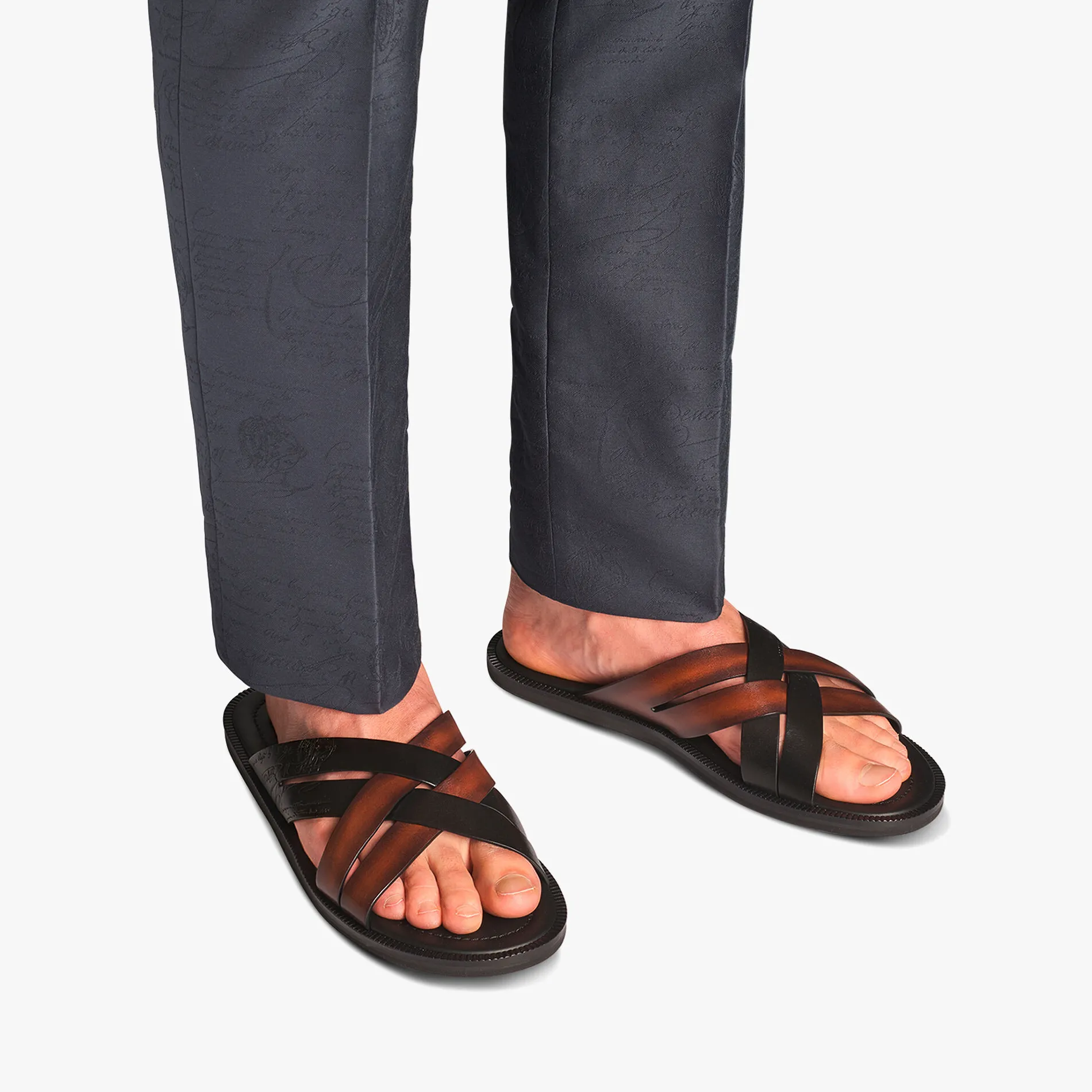 Berluti Sandale Sifnos En Cuir Scritto Avec D&eacute;tail Tress&eacute; | Sandales