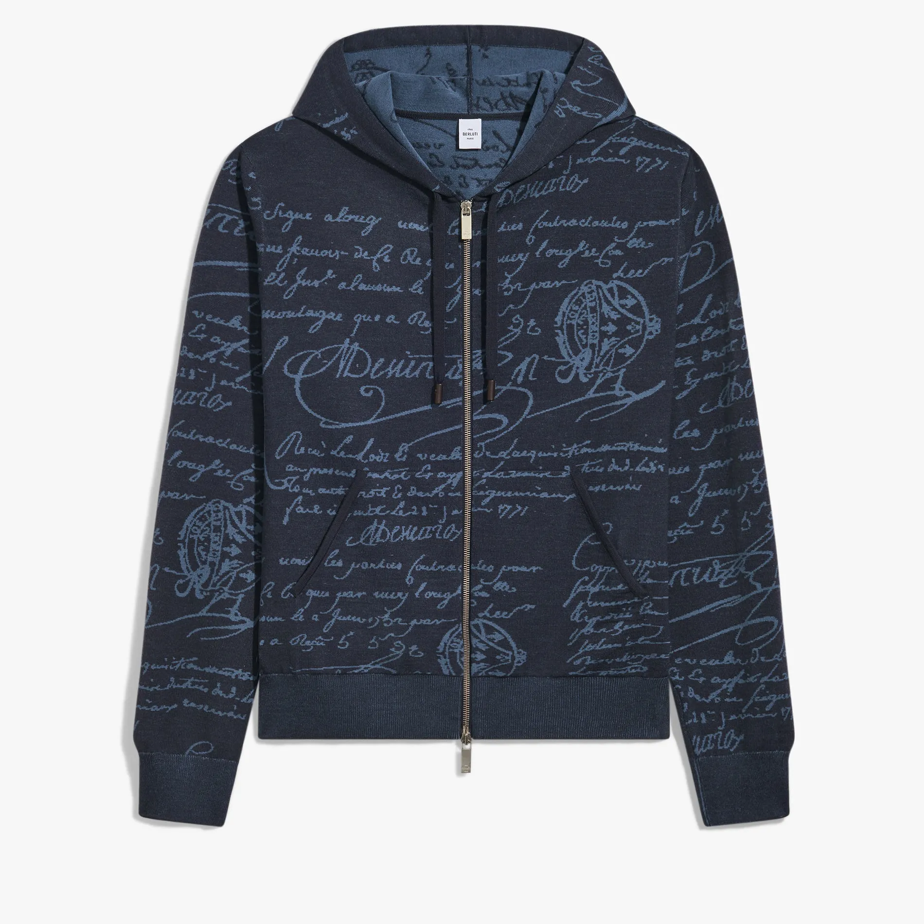 Berluti Sweat A Capuche Zippé en Laine Scritto | Maille & Sweatshirts