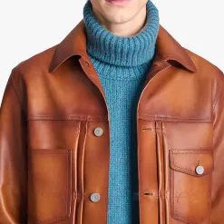 Berluti Veste Denim En Cuir Patin&eacute; | Cuir